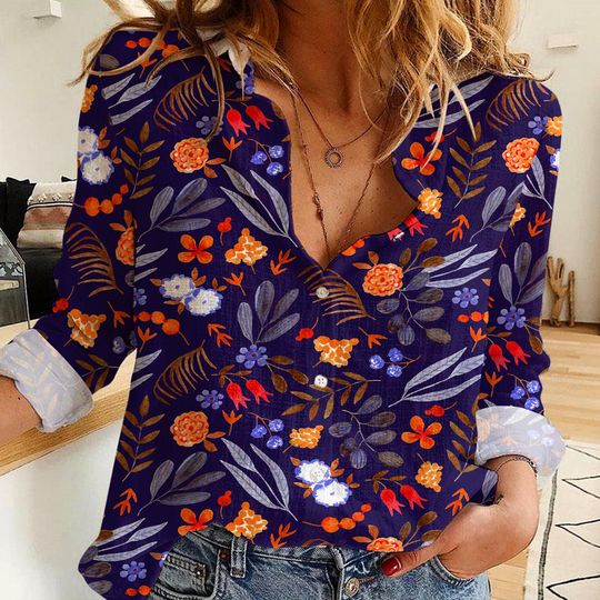 Custom Floral Flower Women's Linen Casual Shirt, Disney Women Blouses Shirt, Magic Kingdom Shirt, Shirt For Women, Disney Vintage Shirt