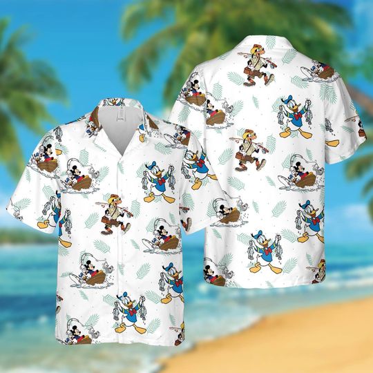 Mickey And Friends Fishing Summer Hawaiian Shirt, Disney Fisherman Short Sleeve Shirt, Mickey Donald Goofy Vacation Shirt