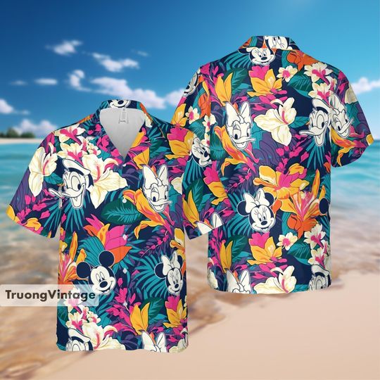 Personalized Disney Mickey Hawaiian Shirt, Minnie Mouse Aloha Shirt, Donald Daisy Duck Family Button Up, Goofy Summer Beach Hawaii Shirt