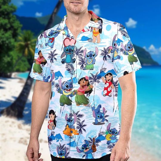 Disney Stitch Hawaiian Shirt, Lilo Stitch Disney Hawaiian Shirt, Stitch Summer Shirt, Disneyland Family Trip 2025 Shirt, Stitch Button Up
