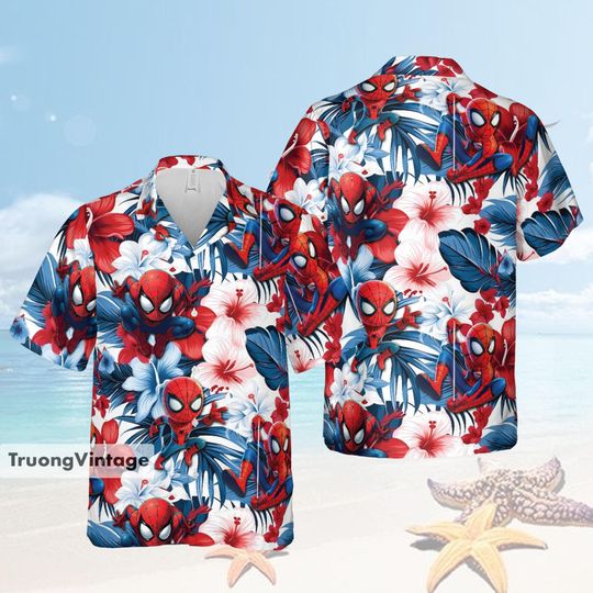 Personalized Disney Spiderman Hawaiian Shirt And Shorts, Disney Marvel Hawaiian Shirt, Marvel Aloha Shirt, Marvel Characters Shirt