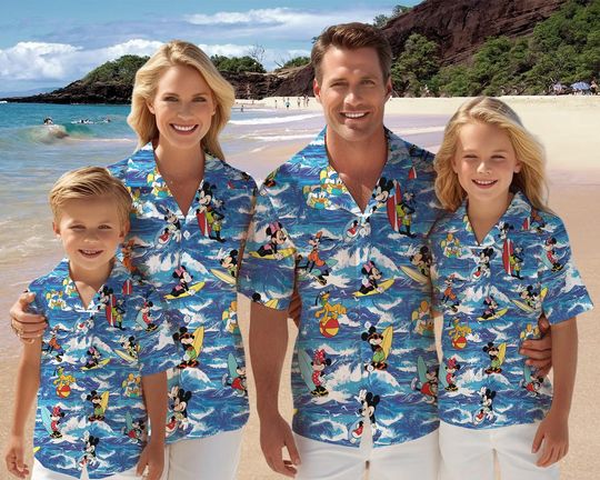 Disney Mickey and Friends Surfing Hawaiian Shirt, Mickey and Friends Hawaii Shirt, Disney Family Trip Hawaii Shirt, Mickey Surf Hawaii Shirt