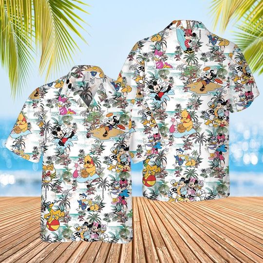 Tropical Mickey And Friends Shirt, Disney Family Trip Shirt, Disney Characters Summer Shirt, Aloha Holiday Tee, Beach Trip Vacation Shirt