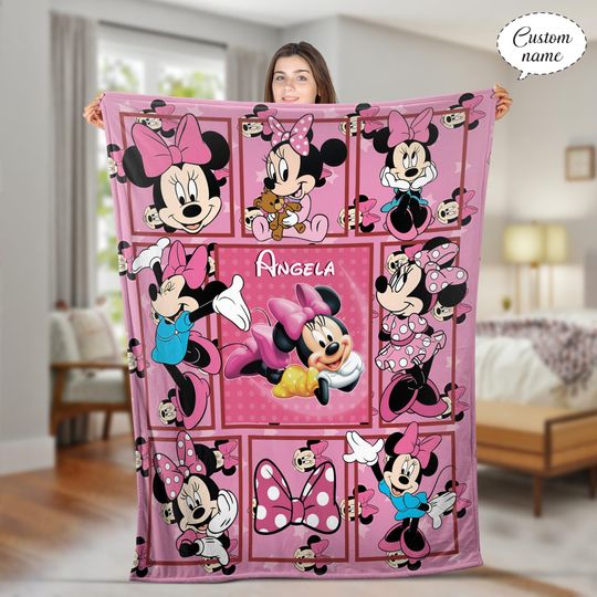 Personalized Minnie Mouse Blanket, Minnie Mouse Fleece Blanket, Miceky Minnie Mouse Magic Kingdom Birthday Gifts Blanket