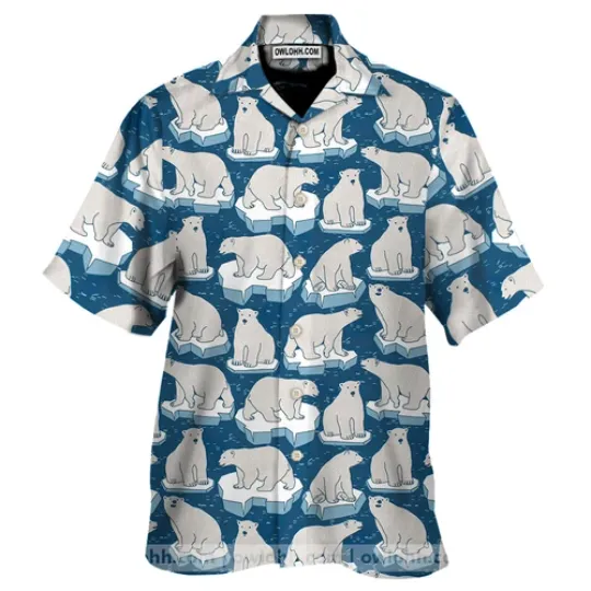 Polar Bear On Ice Pattern Print Men8217s Short Sleeve Shirt