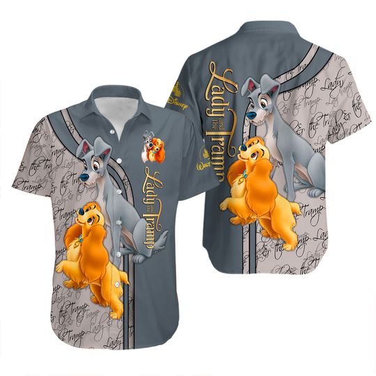 Lady And The Tramp Hawaiian Shirt, Disney Dogs Button Shirt, Dog Lover Shirt