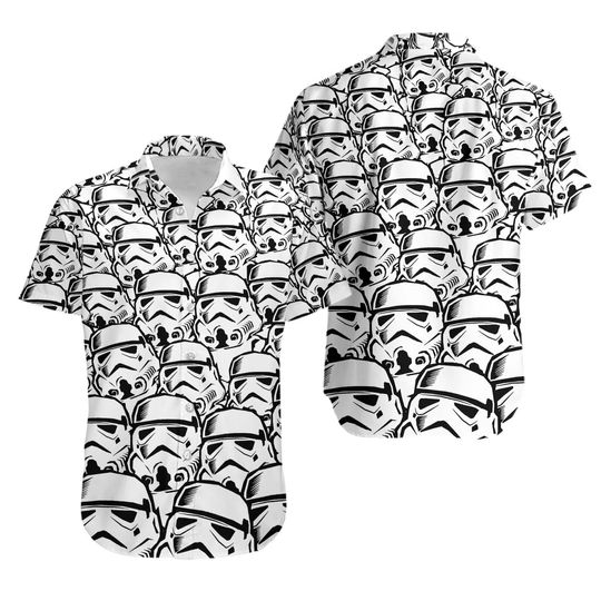 Stormtrooper Face Button Shirt, Men Shorts, Star Wars Hawaiian Shirt, Disney Movie Shirt, Galaxy's Edge Shirt, Disneyland Summer Shirt