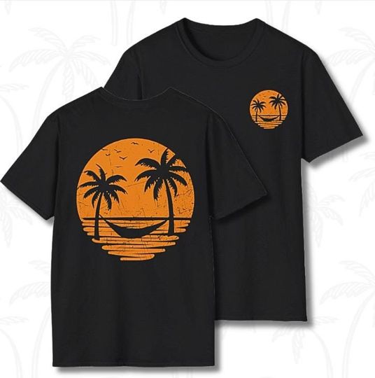 Sunset Smile Face Unisex T-Shirt, Palm Tree Beach Tee, Tropical Sunset Graphic Tee