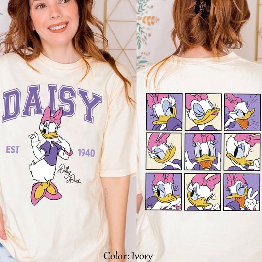 Two Sided Retro Daisy Duck T-shirt, Classic Daisy Expression Graphic Tee, Disney Girl Shirt, Family Trip 2025