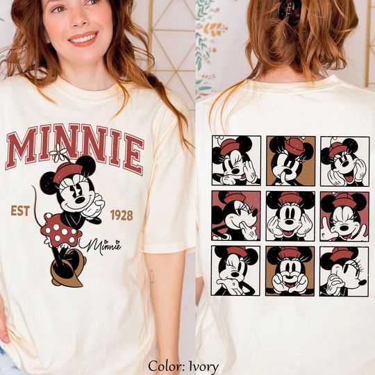 Discover Two Sided Retro Minnie Mouse T-shirt, Minnie Expression Graphic Tee, Disney Girl Shirt, Family Trip 2025