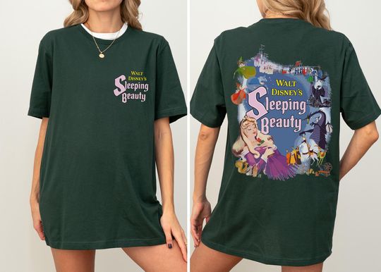 Double Sided Disney Sleeping Beauty T-Shirt, Aurora Dragon Castle Fantasy Art Tee