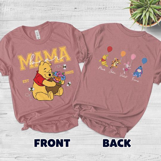 Custom Mothers Day Shirt with Names, Winnie the Pooh Mothers Days Gift, Custom Mama Bear Shirt, Gift For Mother's Day