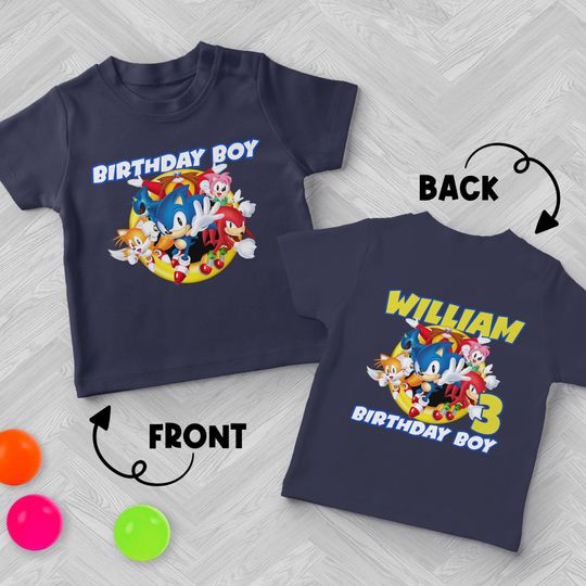 Personalized Sonic Birthday Shirt, Sonic Characters Tee, Custom Age/Name Shirt, Sonic Party Theme, Perfect for Birthday Boy