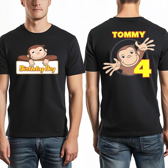 Curious George 2-sided Birthday Shirt, Custom George Monkey With Age Number,Family Birthday Theme Shirt, Curious George Birthday Kids