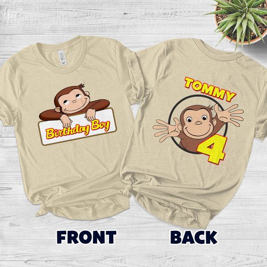 Curious George 2-sided Birthday Shirt, Custom George Monkey With Age Number,Family Birthday Theme Shirt, Curious George Birthday Kids