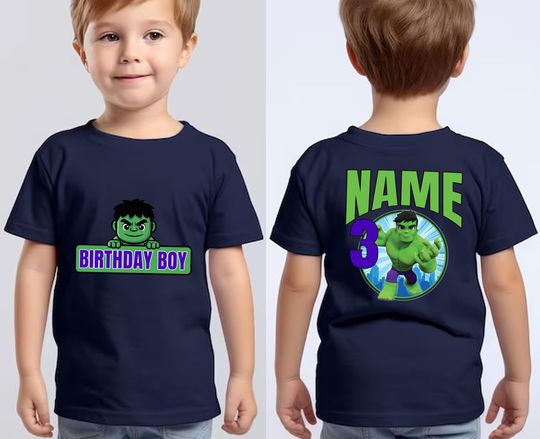 Marvel Incredible Hulk 2-sided Birthday Shirt, Custom Superheroes Shirt With Age Number, Spidey And Friends Birthday Family Shirt