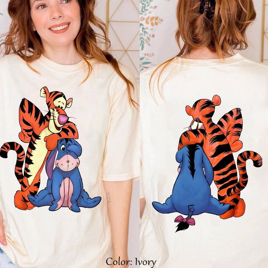 Two Sided Disney Winnie The Pooh Friends Hug Shirt, Vintage Tigger and Eeyore Double Sided Tee, Disneyland Family Trip Matching 2025