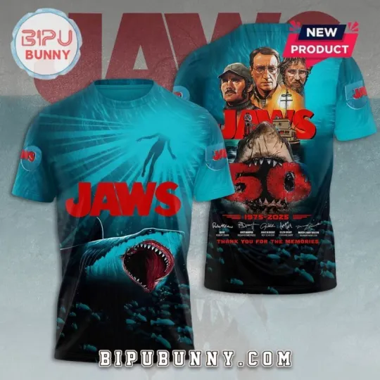Jaws 50Th Anniversary 1975-2025 Thank You 3D T-Shirt