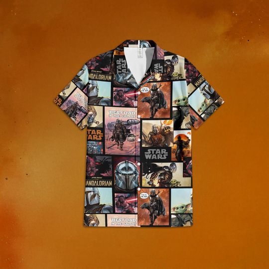 Mandalorian Star Wars Hawaiian Shirt, Disney Star Wars Retro Button Up Shirt, Disney Star Wars Shirt, Grogu Vacation Shirt