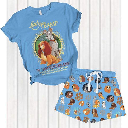 Lady and the Tramp Pajamas Set, Disney 70th Anniversary Shirt, Disneyland Shorts Women, Cute Cartoon Sleepwear For Summer 2025
