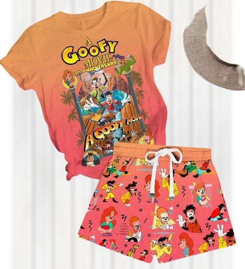 Goofy 30th Anniversary Pajamas Set, A Goofy Movie Shirt, Disney Shorts For Women, Funny Dog Matching Pjs Set, Summer Sleepwear Gift
