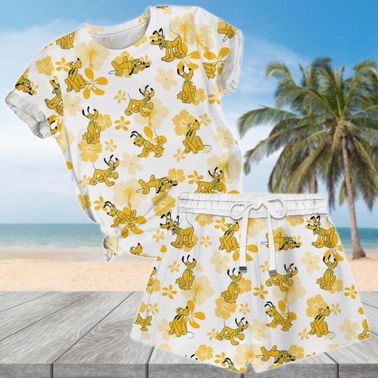 Disney Pluto Tshirt And Shorts, Pluto Dog Floral Shirt Women, Disneyland Matching Shirt Family, Mickey And Friends Women Shirt