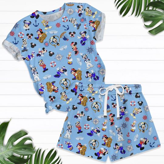 Disney Cruise Tshirt And Shorts Pajamas Set, Disney Cruise Summer Sets, Mickey And Friends Tshirt And Shorts, Cruise Summer Outfit