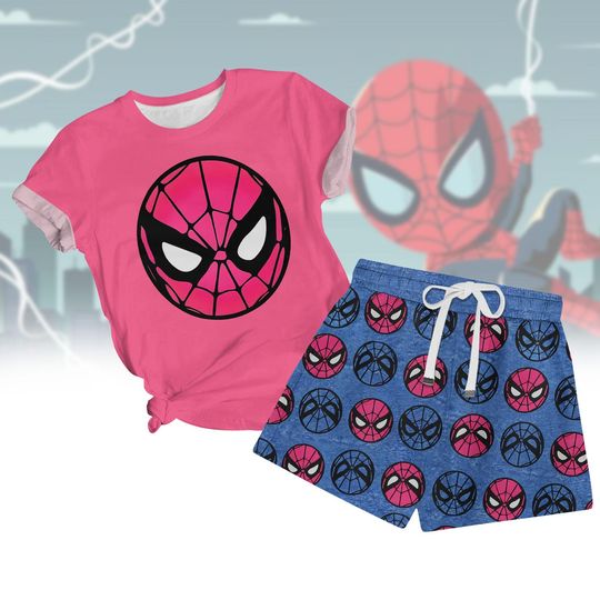 Spider Man T-shirt Short Set, Marvel Avengers Pajamas Short, Disney Spiderman Comics Summer Short, MCU Fans Gift For Kids