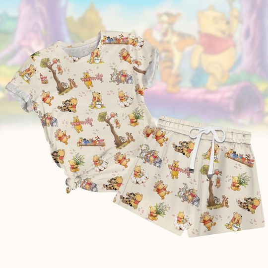 Disney Pooh Tshirt and Shorts, Winnie the Pooh Matching Set, Pooh Bear Outfit, Summer Disney Merch, Pooh And Friends Summer Pajamas Set