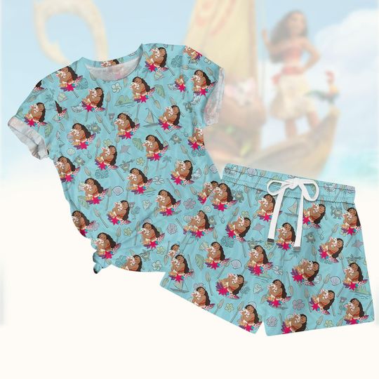 Disney Princess Tshirt Women, Moana 2 Summer Sets, Disneyworld Tee, Moana and Maui Pajamas Women, Disney Cartoon Tshirt and Shorts