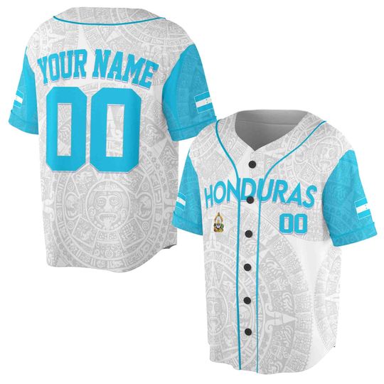 Personalized Honduras Flag Coat of Arms Symbol Aztec Tribal Art Baseball Jersey