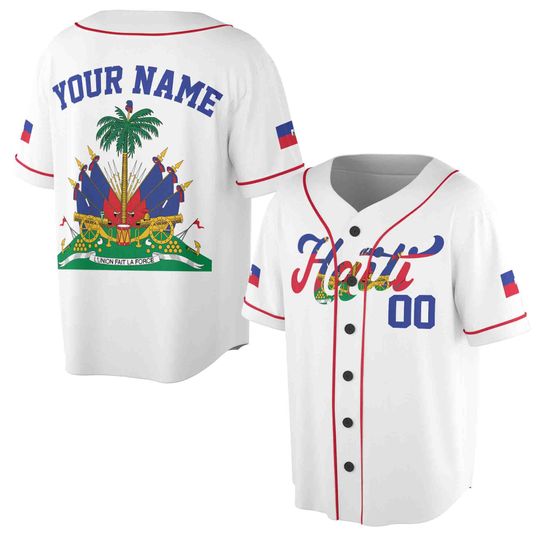Personalized Name Number Haiti Flag Coat of Arms Patriotic Baseball Jersey