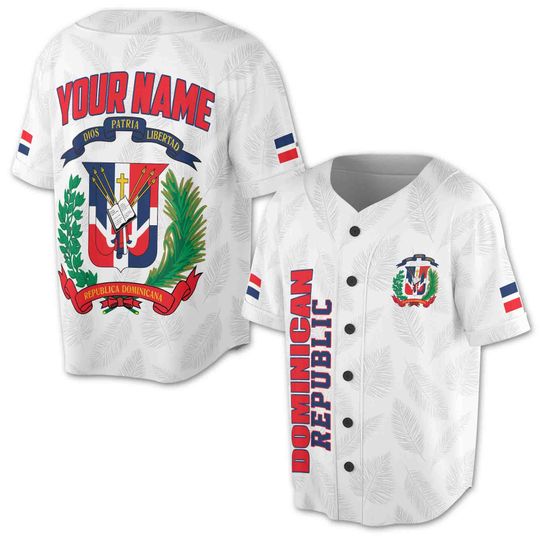 Customize Name Number Dominican Republic Flag Dominicana White Baseball Jersey
