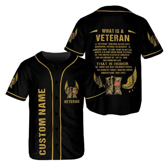 Custom Veteran Baseball Jersey, Military Tribute Jersey, Personalized Army Veteran Shirt, US Military Gift, Patriotic Honor Jersey