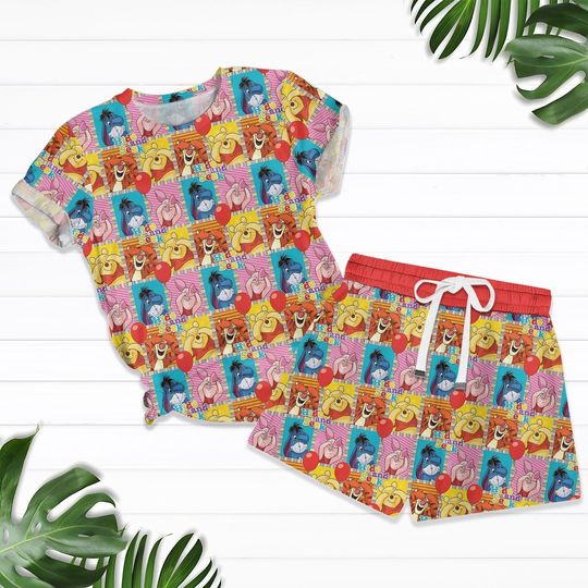 Winnie the Pooh Tshirt Short, Disney Cute Pajama Shirt Shorts, Pooh Friends Summer Outfit, Disney Summer Gift