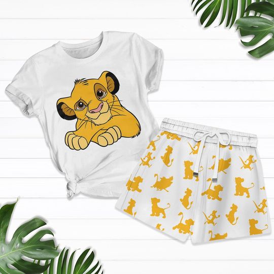 Simba Lion King Shirt and Shorts Set, Disney Baby Lion Sleepwear Outfit, Cute Matching Summer Pajama Set, Disney Shirt