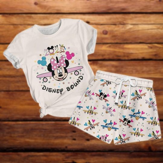 Minnie Mouse Disney Bound Outfit, Cute Pink Bow Summer Shorts and T-shirt, Summer Gift For Mom, Summer Unisex Tee, Disney Shorts