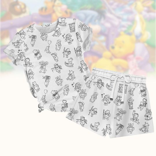 Disney Pooh Button Shirt and Shorts, Winnie the Pooh Tshirt, Pooh Bear Shorts, Pooh And Friends Tee Shirt, Disneyland Pajamas Sets