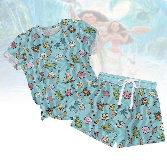 Disney Moana Tshirt and Shorts, Cartoon Movie Shirt, Moana and Maui Shirt Shorts, Disneyland Pajamas Women, Disney Cartoon Tshirt Women