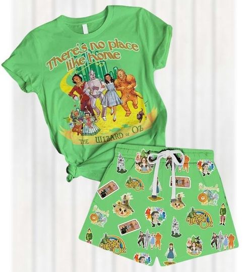 Wizard of Oz Pajamas Set, There's No Place Like Home Shirt, Vintage Movie Pjs For Women, Summer Pants, Funny Witchy Tee For Her