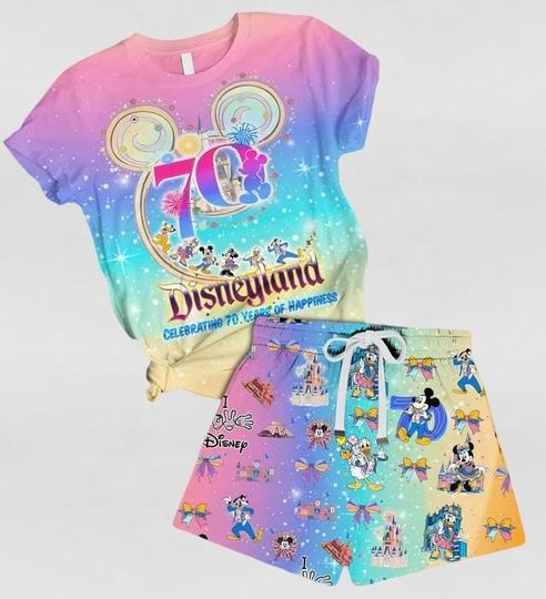 Disney 70th Anniversary Tshirt, Mickey And Friends Pajamas Set, Magic Castle Rainbow Holiday Pajamas, Cartoon Characters Shorts Women