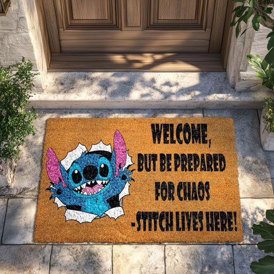 Stitch Lives Here Doormat, Funny Welcome Coir Mat, Disney Fans Rug, Housewarming Gift, Cute Entryway Decor, Natural Brush Mat, Outdoor Mat