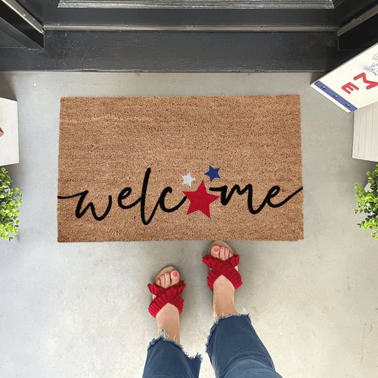 Summer Fourth of July Coir Doormat, Red White and Blue Decor, Summer Door Decor, Birthday Gift