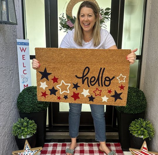 Summer Stars Doormat, Fourth of July Outdoor Mat, Red White and Blue Welcome Mat