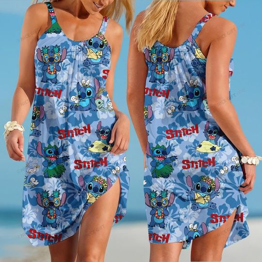 Stitch Floral Summer Swimwear, Disney Lilo Stitch Hawaiian Dress, Swimsuit,Cartoon Beach Wear, Beach Swim Outfit, Beach Dress For Women