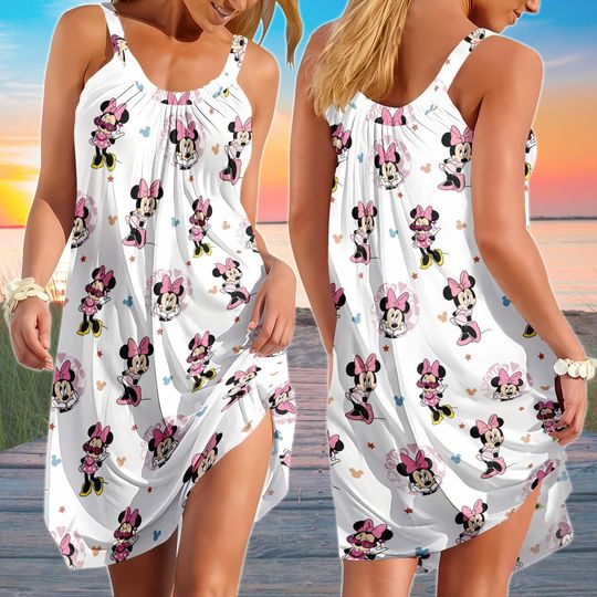 Disney Minnie Sling Summer Dress, Mickey And Minnie Dress Women, Minnie Mouse Cute Dress, Disney Slip Dress, Disneyland Trip Dress