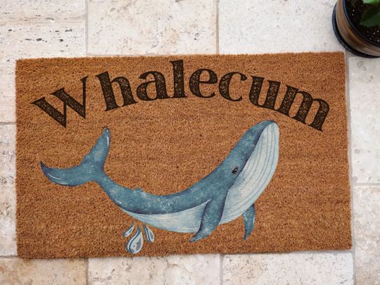 Whalecum Coir Door Mat, Funny Whale Welcome Mat, Beach House Decor, Housewarming Gift