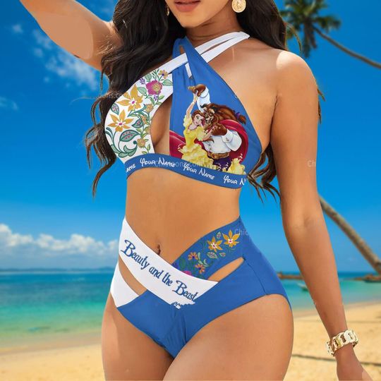 Disney Belle Princess Swimsuit, Beauty and the Beast Sexy Swimsuit, Disney Movie Outfit For Beach, Women's Flattering Bathing Suit