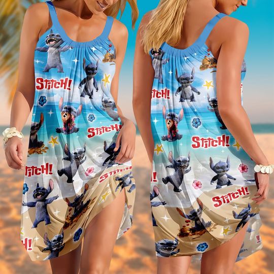 Stitch Sling Summer Dress, Lilo And Stitch Women Dress, Disney Cartoon Casual Dress, Stitch Movie Sleepwear, Disneyland Gifts For Her