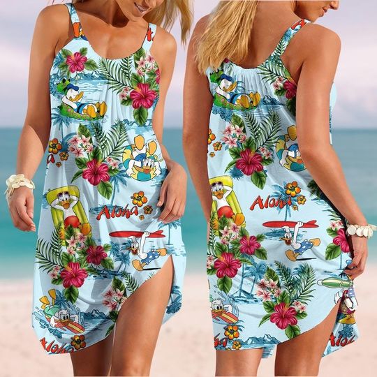 Donald Duck Sling Summer Dress, Disney Women Dress, Daisy Shirt, Disney World Beach Dress, Family Disney Vacation Dress, Gifts For Her